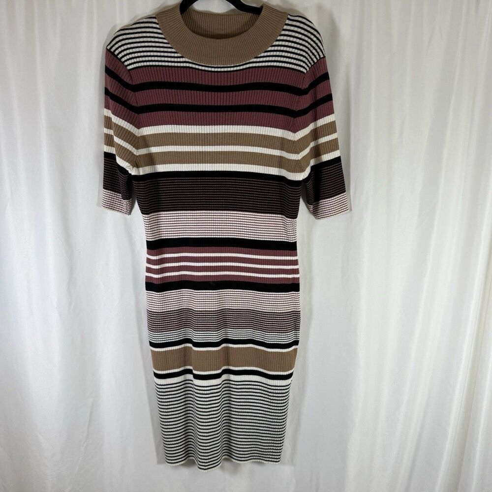 NWOT NYC Dress Women's 3X Brown Black Striped Ribbed Short Sleeve